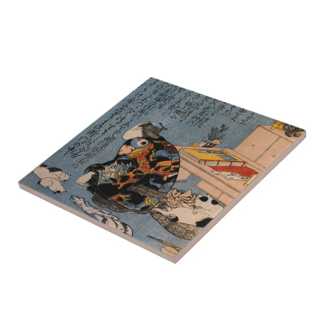 Painter who likes Cats, Utagawa Kuniyoshi Tile (Side)