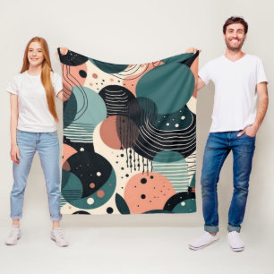 Painterly Abstract Navy Coral Teal Brush Art Fleece Blanket