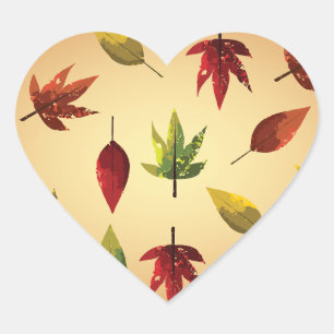 Painterly Autumn Leaves Heart Sticker