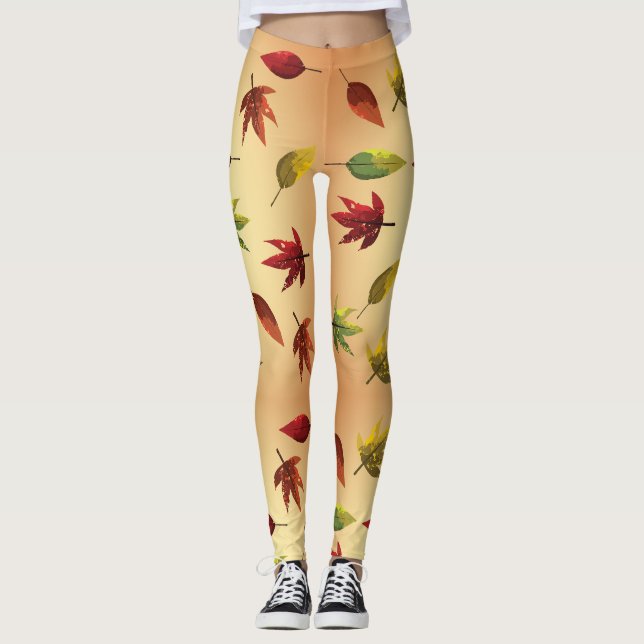 Painterly Autumn Leaves Leggings (Front)