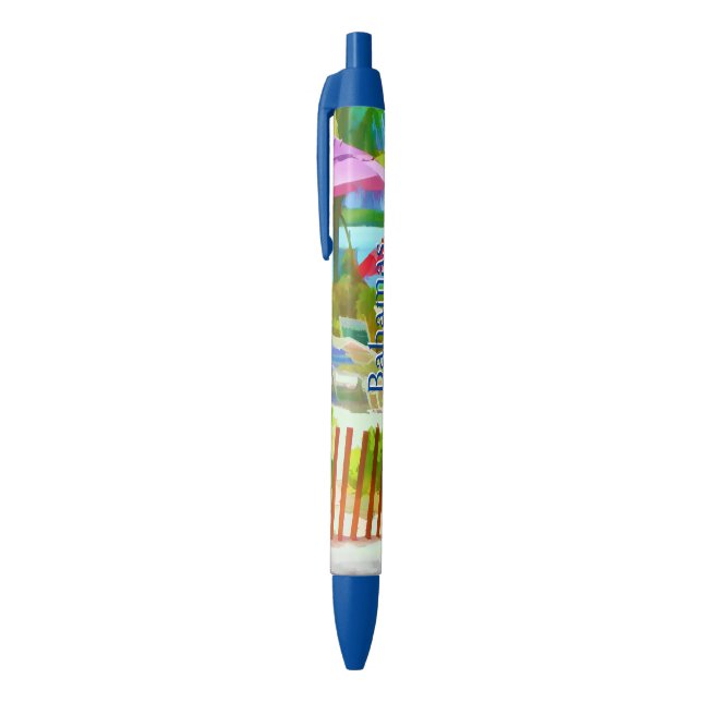 Painterly Bahamas Summer Vacation  Beach Scene Black Ink Pen (Top (Vertical))