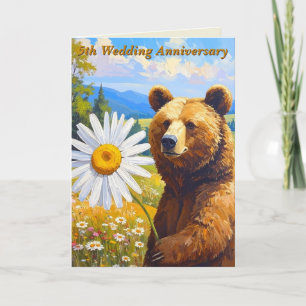 Painterly Bear Daisy Meadow 5th Wedding Anniv. Card