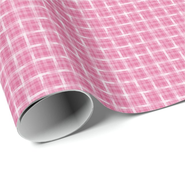 Painterly Berry Pink Plaid Wrapping Paper (Roll Corner)