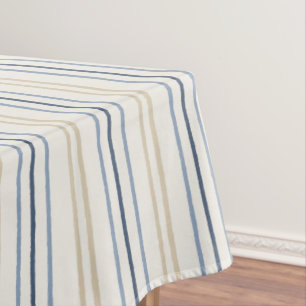 Painterly Coastal Blue and Sand Pinstripe Pattern Tablecloth