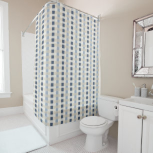 Painterly Coastal Blue Plaid Seamless Pattern Shower Curtain