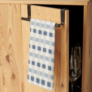 Painterly Coastal Blue Plaid Seamless Pattern Tea Towel