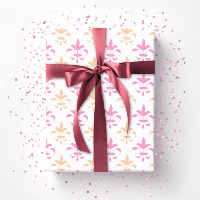 Painterly Fleur de Lis in Pink and Orange Wrapping Paper (Creator Uploaded)