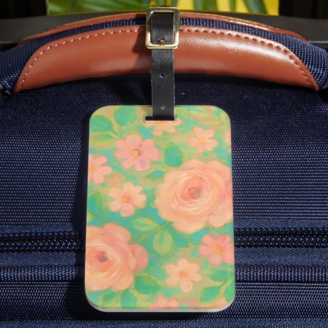 Painterly Floral Rose Pattern Art Luggage Tag (Front Insitu 2)