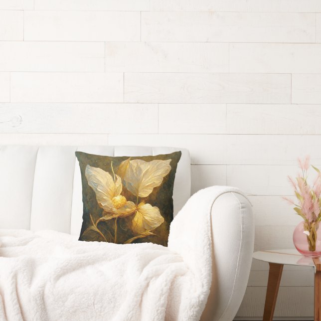 Painterly Golden Leaves in Yellow and Brown Tones Cushion (Couch)