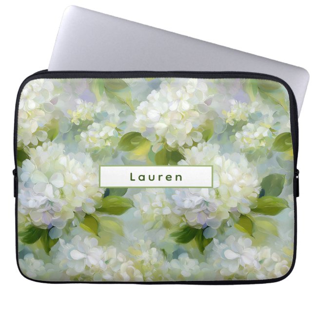 Painterly Hydrangea pattern Laptop Sleeve (Front)
