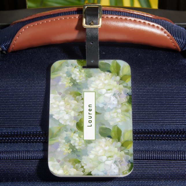 Painterly Hydrangea pattern Luggage Tag (Front Insitu 2)