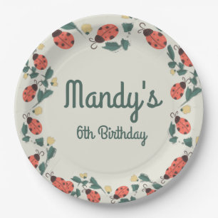 Painterly Lady Bug Birthday Garden Party Paper Plate