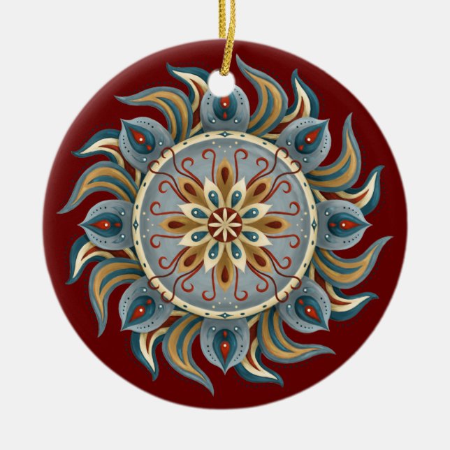 Painterly Mandala Ceramic Tree Decoration (Front)