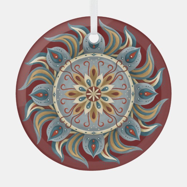 Painterly Mandala Glass Tree Decoration (Front)