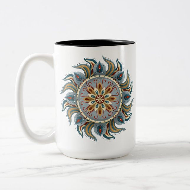 Painterly Mandala Two-Tone Coffee Mug (Left)