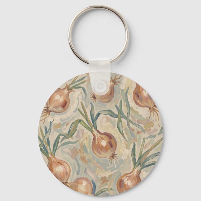 Painterly Onion Pattern Impressionist Art Key Ring (Front)