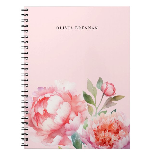 Painterly Peonies Refined floral Blush Design Notebook (Front)