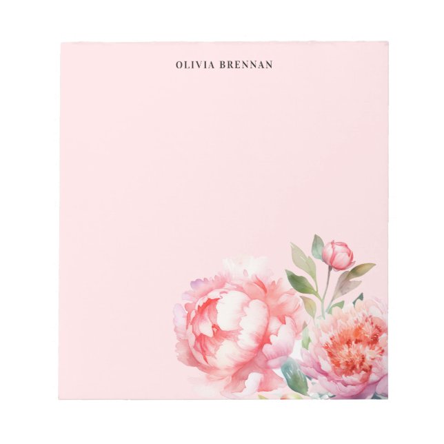 Painterly Peonies Refined floral Blush Design Notepad (Front)