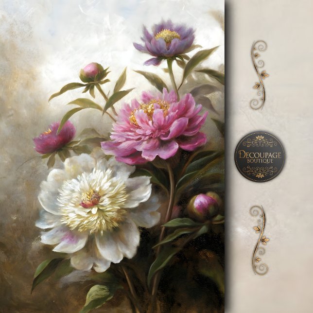 Painterly Pink Peony Bouquet Decoupage Tissue Paper (Painterly Pink Peony Bouquet Decoupage Tissue Paper)