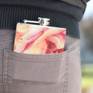Painterly Pink Roses Hip Flask