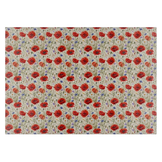 Painterly Poppy Meadow Artwork Cutting Board (Front)