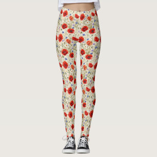 Painterly Poppy Meadow Artwork Leggings