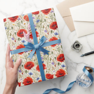 Painterly Poppy Meadow Artwork Wrapping Paper