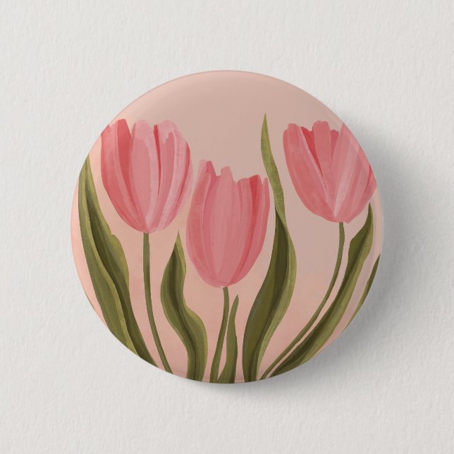 Painterly Pretty Pink Tulips  6 Cm Round Badge (Front)