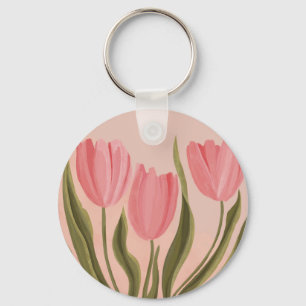 Painterly Pretty Pink Tulips  Key Ring