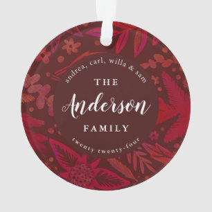 Painterly Red Botanical Holiday Christmas Ornament