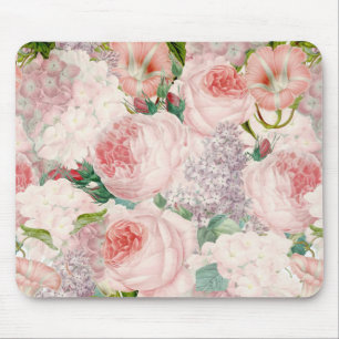 Painterly Retro Roses Lilacs Flower Spring Pattern Mouse Mat