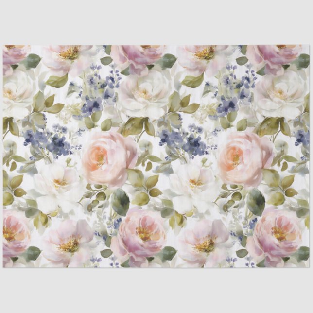 Painterly Roses and flowers Tissue Paper (Front)