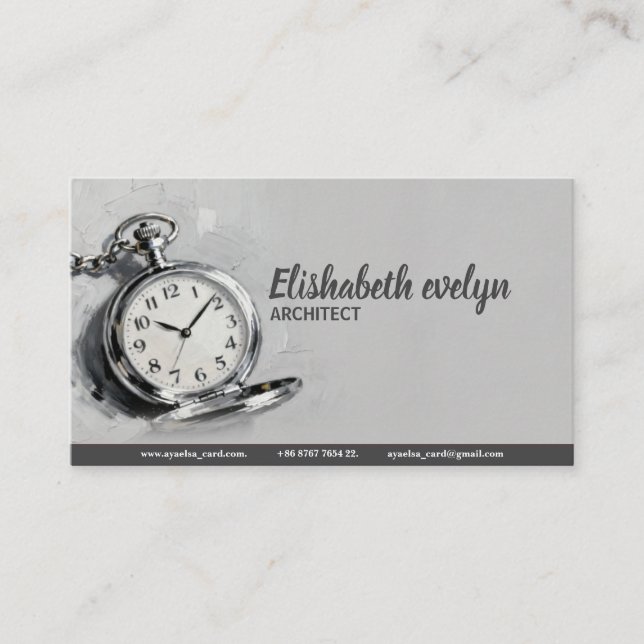 Painterly Silver Pocket Watch gf678 Business Card (Front)