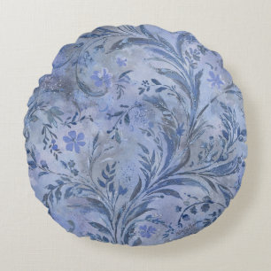 Painterly Smokey Blue Dreamy Hues  Round Cushion