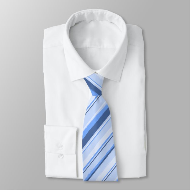 Painterly Striped Blue Two-Sided Wedding Tie (Tied)