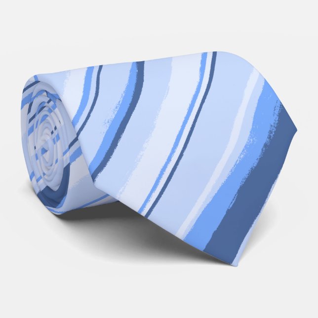 Painterly Striped Blue Two-Sided Wedding Tie (Rolled)