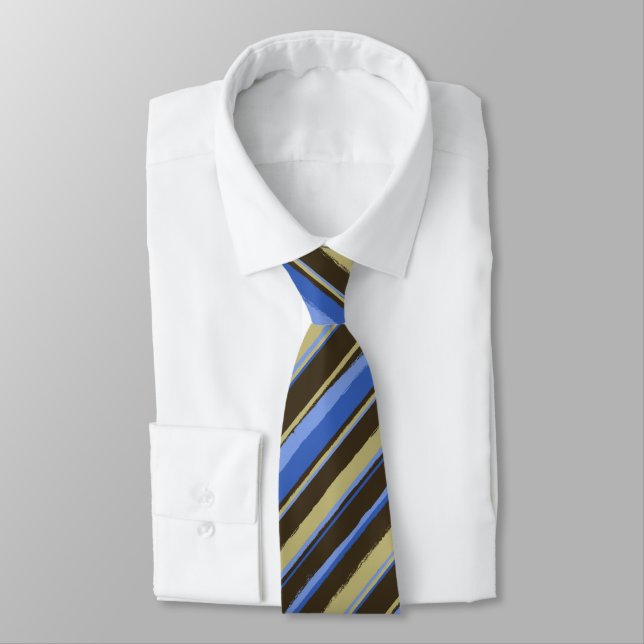 Painterly Striped Brown, Khaki & Peri Two-Sided Tie (Tied)