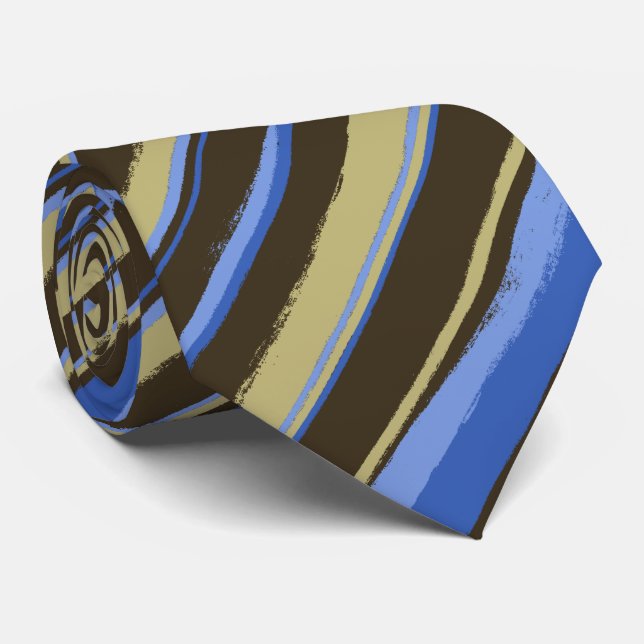 Painterly Striped Brown, Khaki & Peri Two-Sided Tie (Rolled)