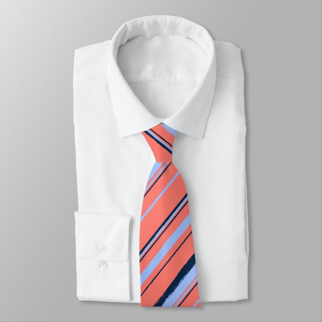 Painterly Striped Coral Two-Sided Wedding Tie (Tied)