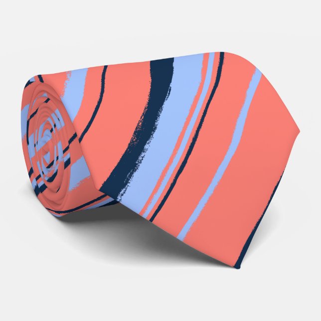Painterly Striped Coral Two-Sided Wedding Tie (Rolled)