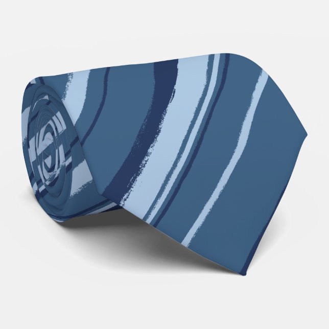 Painterly Striped Denim Blues Two-Sided Tie (Rolled)