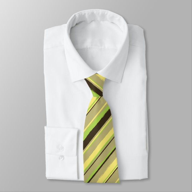 Painterly Striped Khaki, Yellow & Lime Two-Sided Tie (Tied)