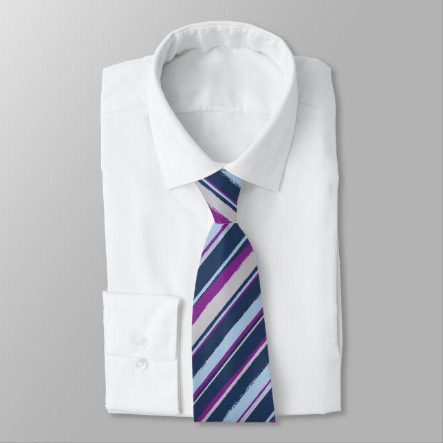 Painterly Striped Navy, Blue & Violet Two-Sided Tie (Tied)