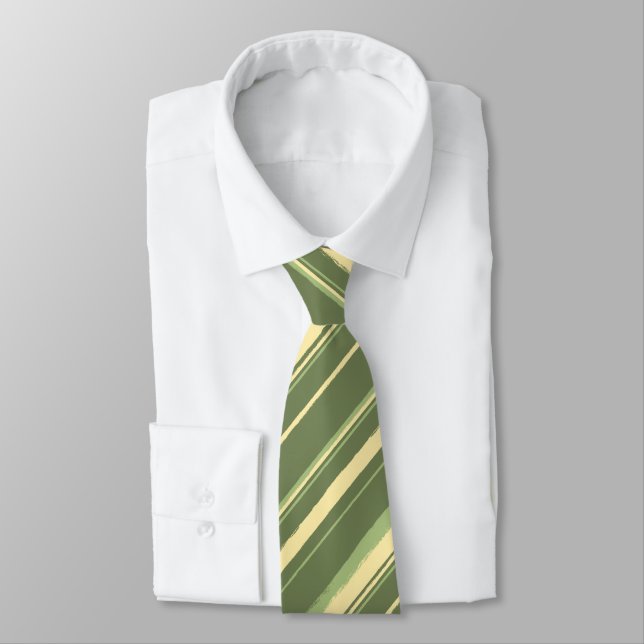 Painterly Striped Olive & Moss Green Two-Sided Tie (Tied)