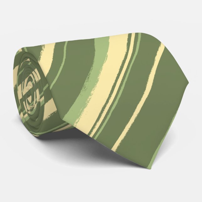 Painterly Striped Olive & Moss Green Two-Sided Tie (Rolled)
