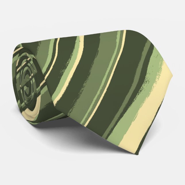 Painterly Striped Olive & Yellow Two-Sided Tie (Rolled)