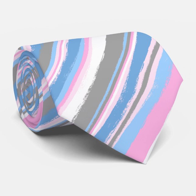 Painterly Striped Pink & Blue Two-Sided Wedding Tie (Rolled)