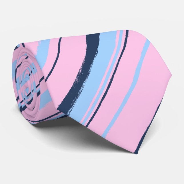 Painterly Striped Pink & Navy Two-Sided Wedding Tie (Rolled)