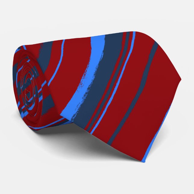 Painterly Striped Red & Navy Two-Sided Tie (Rolled)