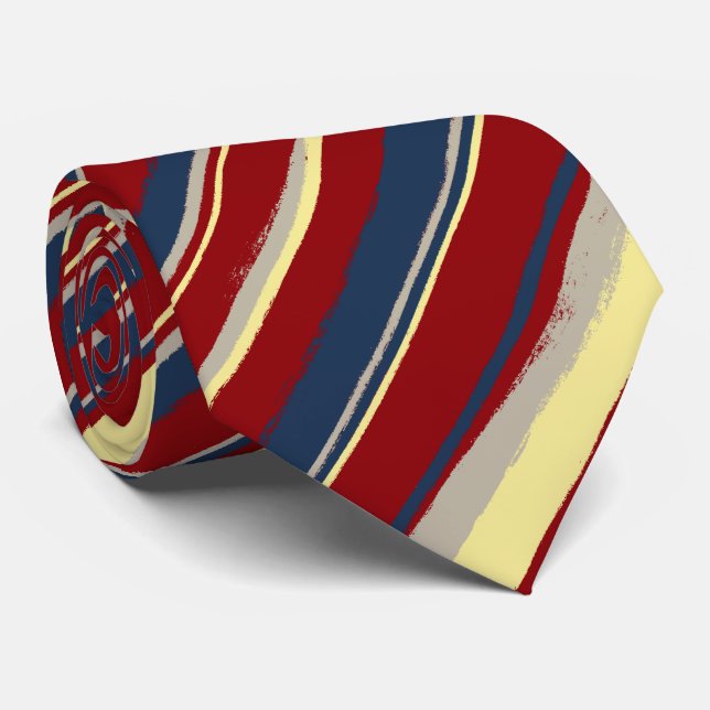 Painterly Striped Red, Navy & Yellow Two-Sided Tie (Rolled)